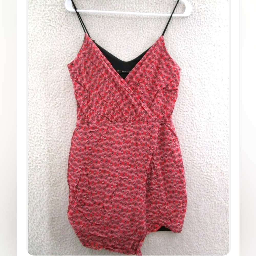 Zara Trafaluc Dress Women's Small Pink Spaghetti Strap V-Neck Wrap Mini